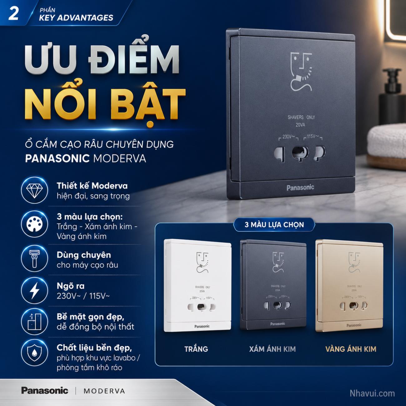 Bộ ổ cắm chuyên dùng máy cạo râu Moderva Panasonic PLS WMF132-VN